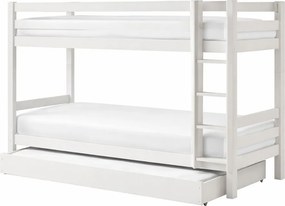 Fehér emeletes-kihúzható pótággyal borovi fenyő ágyneműtartós gyerekágy 90x200 cm PINO – Vipack