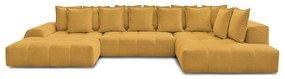 Mustársárga zsenília kinyitható-tárolóhelyes sarokkanapé (jobb oldali-U alakú) Everest – Bobochic Paris