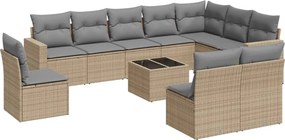 vidaXL 11 részes bézs polyrattan kerti ülőgarnitúra párnákkal
