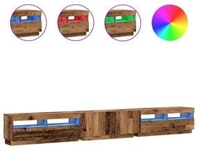 antik fa színű szerelt fa TV-szekrény LED-ekkel 300x35x40 cm