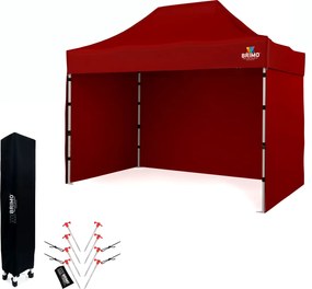 Árusító sátor 2x3 m SZUPER Acél | Felállítás 2 perc alatt | BRIMO - plusz 3 oldalfal - Piros