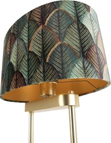 Vloerlamp messing met ovale kap blad design en gouden binnenkant 35cm - Thijmen