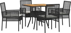 vidaXL Kert étkező szett 5 pcs Fekete polirattan