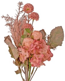 Rózsa, hortenzia, pitypang, rozmaring, pampafű kombináció - 42cm magas művirág csokor, rózsaszín összeállítás