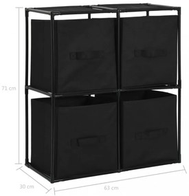 acél tárolószekrény 4 db fekete szövetkosárral 63 x 30 x 71 cm