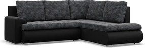 Tokio sarokkanapé, L alakú háttámlával, 2 ágyneműtartóval, fonott + műbőr, jobboldali, szürke - fekete