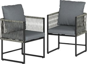 Outsunny 2 darab időjárásálló kerti szék — porfestett acélváz, PE rattan, párnákkal, kar- és háttámlával, teherbírás 120 kg | Aosom