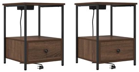 Éjjeliszekrény Töltőállomással 2 pcs barna tölgy Faanyag