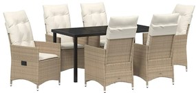 vidaXL Kert étkező szett párnával 7 pcs Bézs polirattan