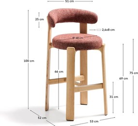 Terrakotta színű-világos natúr színű kőrisfa bárszék (ülésmagasság 75 cm) Granite – Kave Home