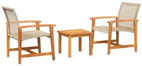 vidaXL 3 részes bézs polyrattan és akácfa bisztrószett