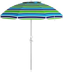 Outsunny Strandernyő Ø178x205 cm Terasz Napernyő 45°-os Dönthető Magasság Állítható Manuális Nyitás UV-védelem Vízhatlan és Hordtáska Kerthez Medencéh