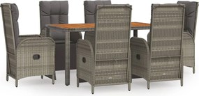 vidaXL 7 részes szürke polyrattan kerti étkezőgarnitúra párnával