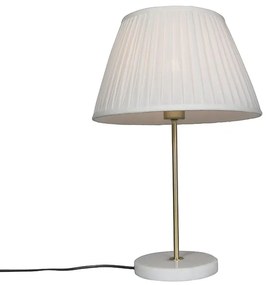 Retro asztali lámpa sárgarézzel és krémszínű pliszé árnyékolóval 35 cm - Kaso