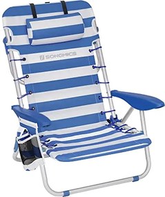 Strandszék, összecsukható , hordozható kültéri szék, állítható háttámlával, kék és fehér