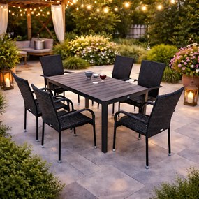 Furnigo Essen 1+6 fekete rattan kerti bútor szett