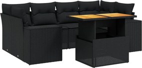 vidaXL 7 részes fekete polyrattan kerti ülőgarnitúra párnával
