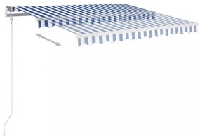 kék és fehér kézzel kihúzható LED-es napellenző 350x250 cm