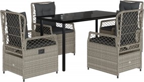 vidaXL 5részes világosszürke polyrattan kerti étkezőgarnitúra párnával