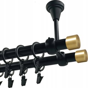 Dupla függönykarnis, Fém, mennyezeti, 19+19 mm, Matt Fekete, 160 cm, Luna Gold