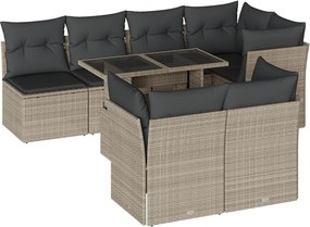 vidaXL 8 részes világosszürke polyrattan kerti ülőgarnitúra párnával