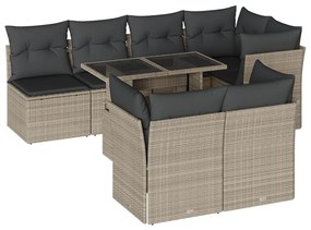 vidaXL 8 részes világosszürke polyrattan kerti ülőgarnitúra párnával