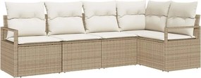 vidaXL Kerti Kanapé Szett párnával 5 pcs Beige és Fehér polirattan