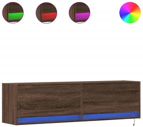 barna tölgy színű fali TV-szekrény LED-ekkel 140 x 31 x 38 cm