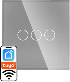 Üveg Wifi Fénykapcsoló Ezüst Szürke Tripla 3G Tuya Smart FI60