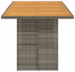 szürke polyrattan kerti asztal akácfa lappal 190 x 80 x 75 cm