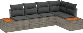 vidaXL Kerti Kanapé Szett párnával 5 pcs Szürke Poli rattan