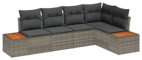 vidaXL Kerti Kanapé Szett párnával 5 pcs Szürke Poli rattan