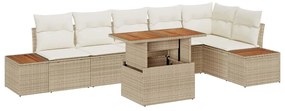 vidaXL Kert étkező szett párnával 7 pcs Beige és krém