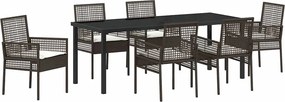 vidaXL Kert étkező szett párnával 7 pcs Barna polirattan