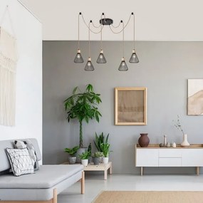 Rabalux 3150 - Csillár zsinóron FARFALLE 5xE27/40W/230V pók fekete/bükkfa