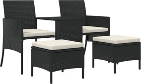 vidaXL 2 személyes fekete polyrattan kerti kanapé asztallal/székkel