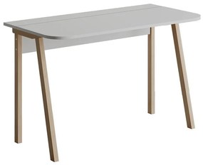 Íróasztal, fehér, fa lábakkal, 100cm - SCOLAIRE
