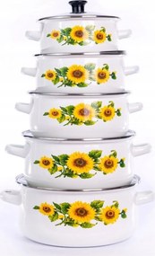 Nagy zománcozott edénykészlet fedővel 5db-os indukciós edény fehér