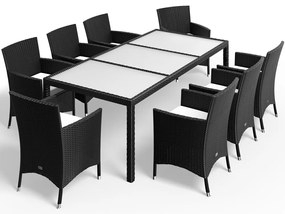 Casaria® Kerti rattan szett Berlin 1+8 - fekete