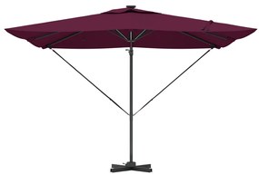 Cantilever Roma napernyő LED világítással, Bordeaux vörös, 286 x 285 x 270 cm alumínium.