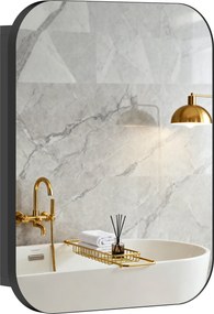 HOMCOM fürdőszobai tükörszekrény, falra szerelhető, állítható polccal, fekete, 40,2 × 10,2 × 50,9 cm | Aosom