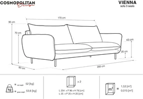 Világoskék bársony kanapé 200 cm Vienna – Cosmopolitan Design