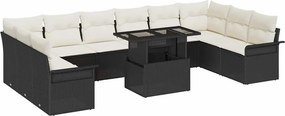 vidaXL Kerti Kanapé Szett párnával 11 pcs Fekete Poli rattan