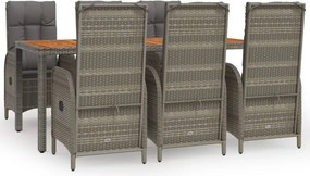 vidaXL 7 részes szürke polyrattan kerti étkezőgarnitúra párnával