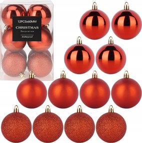 12 db Törésbiztos karácsonyfadísz Gömb szett, piros színű, karácsonyfára