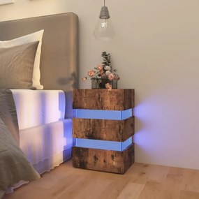 füstös tölgy színű szerelt fa LED-es éjjeliszekrény 45x35x67 cm