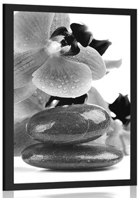 Poszter SPA kövek és orchidea fekete fehérben