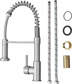 Konyhai Csaptelep Álló Kihúzható Kifolyócső Fekete Ezüst Rozsdamentes Acél