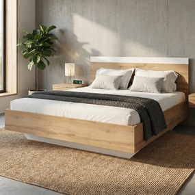 Dupla ágy, 160x200, tölgy wotan/fehér, GABRIELA