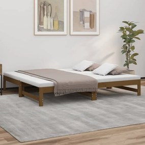 mézbarna tömör fenyőfa kihúzható kanapéágy 2x(90x190) cm